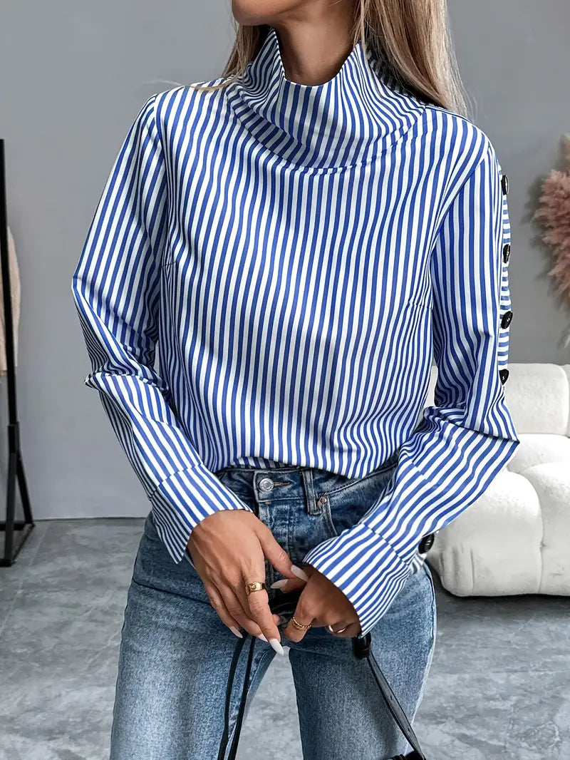 Maud - Dames Stijlvolle Longsleeve Herfsttrui met Col en Manchetknopen