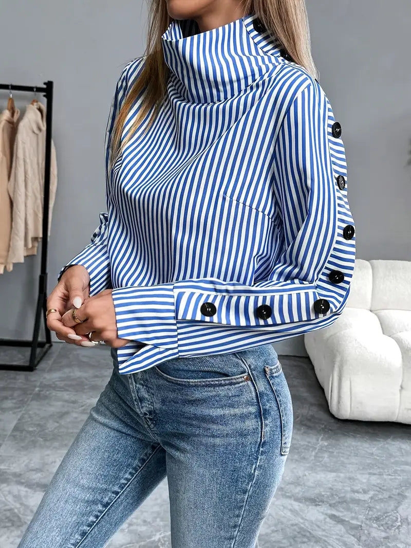 Maud - Dames Stijlvolle Longsleeve Herfsttrui met Col en Manchetknopen