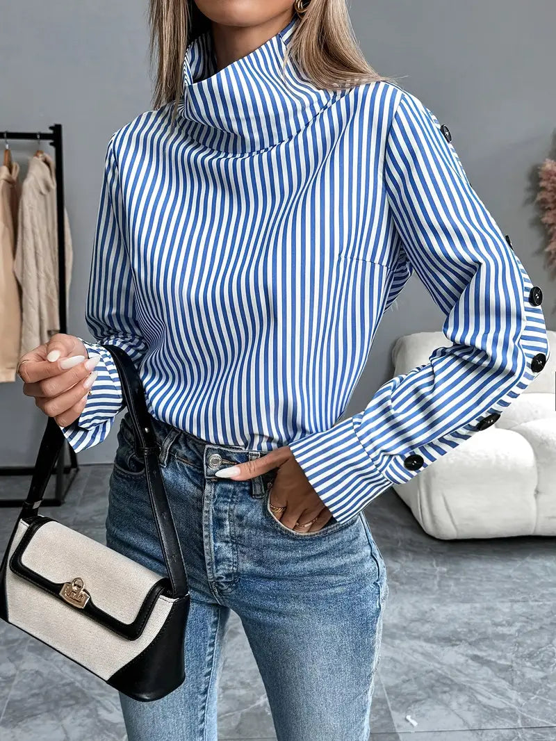 Maud - Dames Stijlvolle Longsleeve Herfsttrui met Col en Manchetknopen