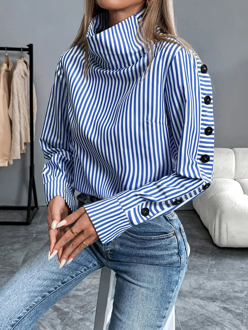 Maud - Dames Stijlvolle Longsleeve Herfsttrui met Col en Manchetknopen