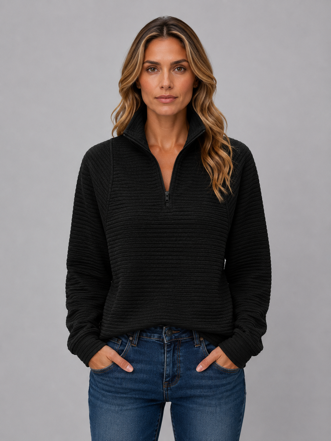 Maud - Dames Trui Half Zip Gebreide Stijl met Opstaande Kraag voor de Herfst
