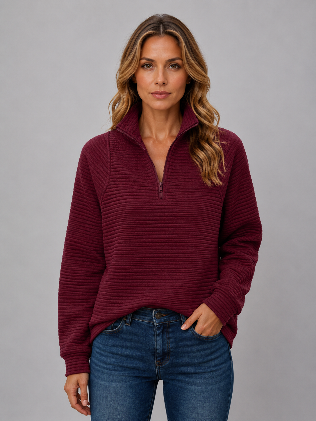 Maud - Dames Trui Half Zip Gebreide Stijl met Opstaande Kraag voor de Herfst