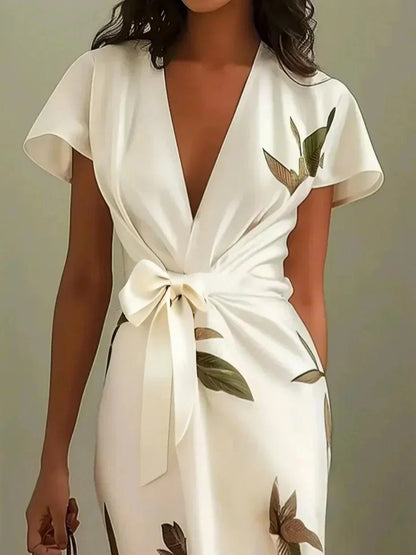 Maud - Elegante Bruiloft Gastenjurk Dames met Diepe V-hals en Strikceintuur