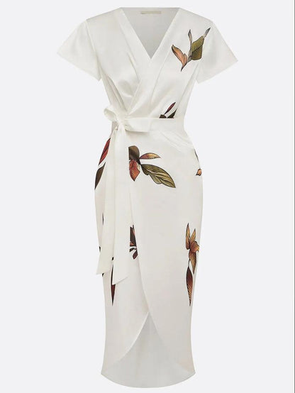 Maud - Elegante Bruiloft Gastenjurk Dames met Diepe V-hals en Strikceintuur