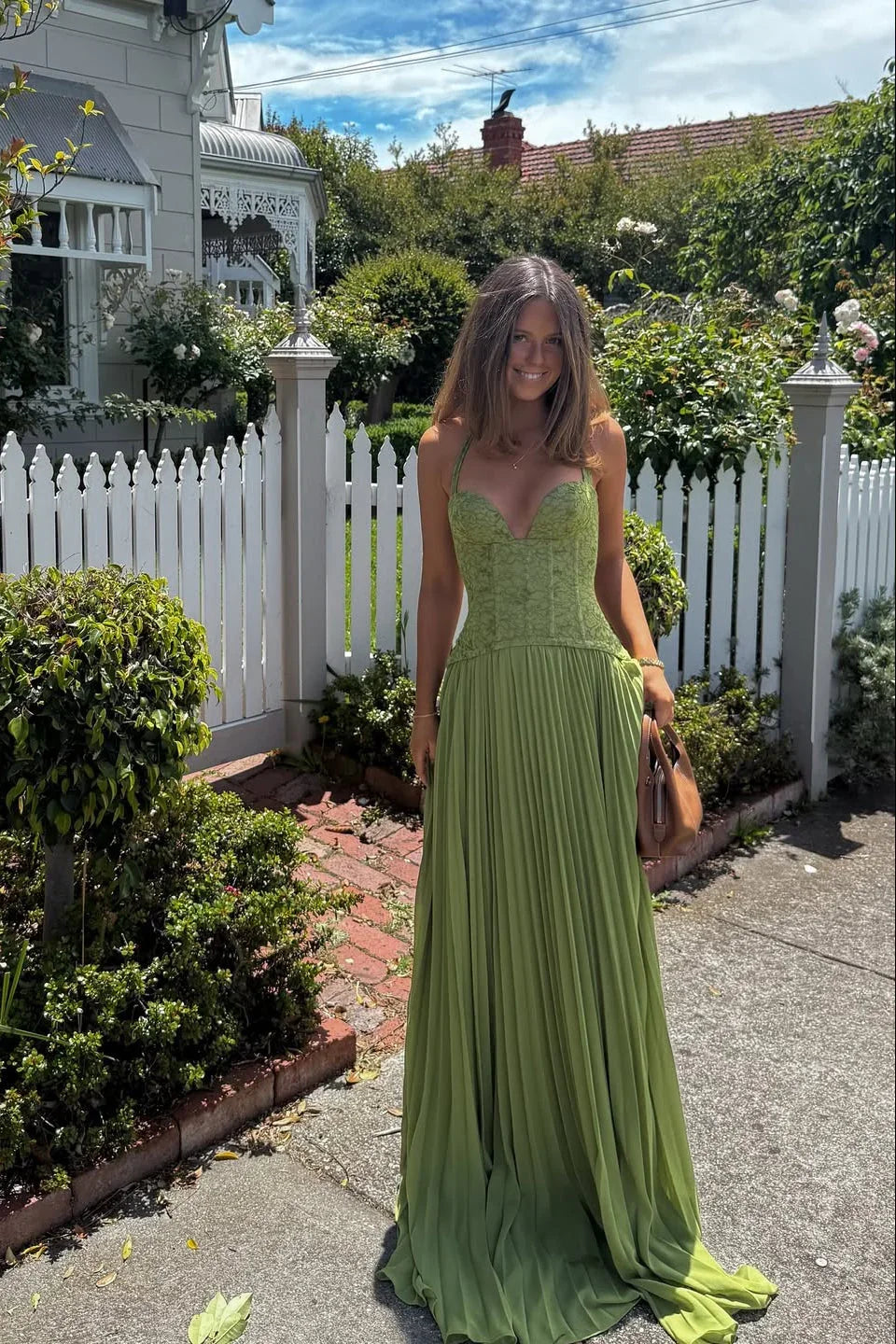 Maud - Elegante Bruiloft Gastenjurk Dames met Kanten Lijfje en Geplooide Maxi Rok