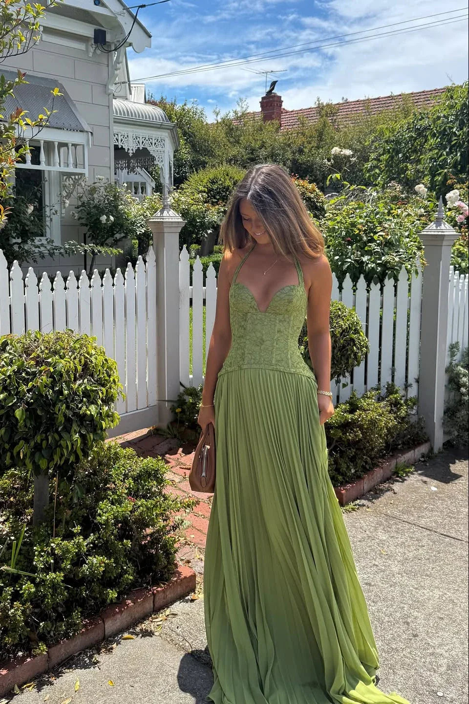 Maud - Elegante Bruiloft Gastenjurk Dames met Kanten Lijfje en Geplooide Maxi Rok