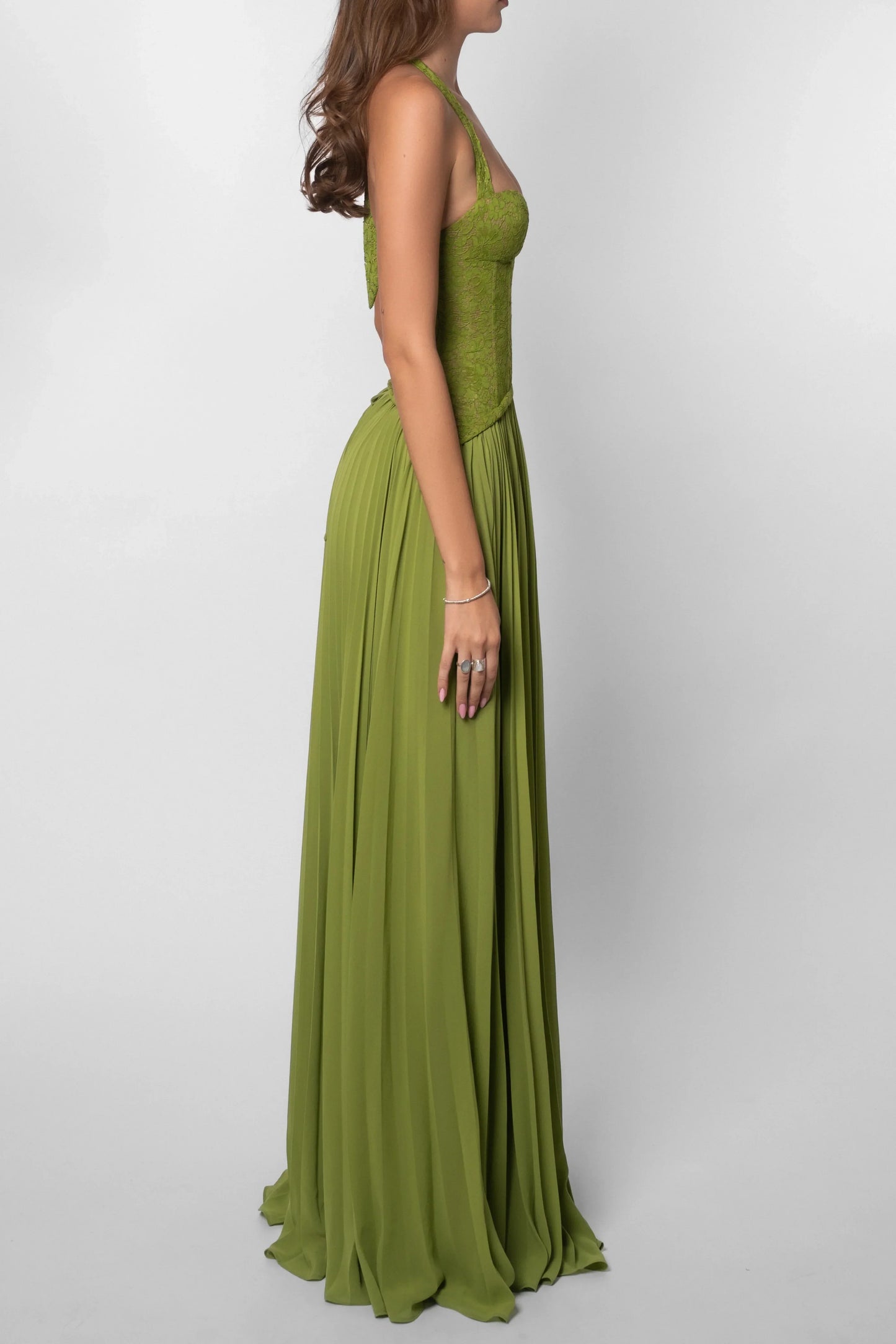 Maud - Elegante Bruiloft Gastenjurk Dames met Kanten Lijfje en Geplooide Maxi Rok