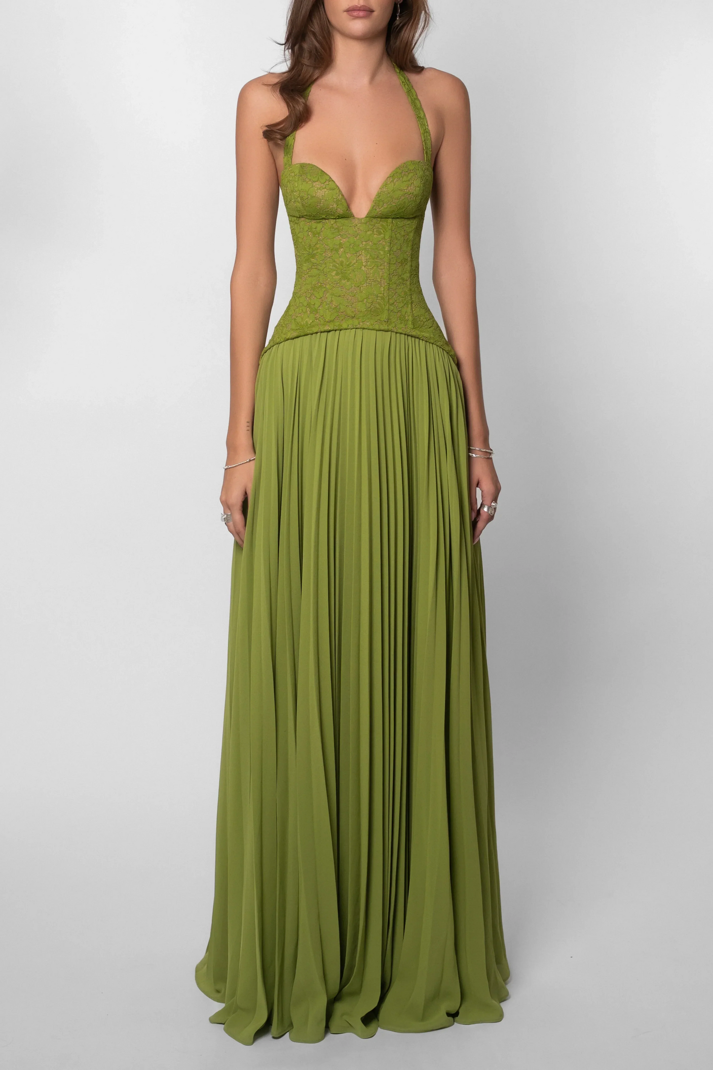 Maud - Elegante Bruiloft Gastenjurk Dames met Kanten Lijfje en Geplooide Maxi Rok