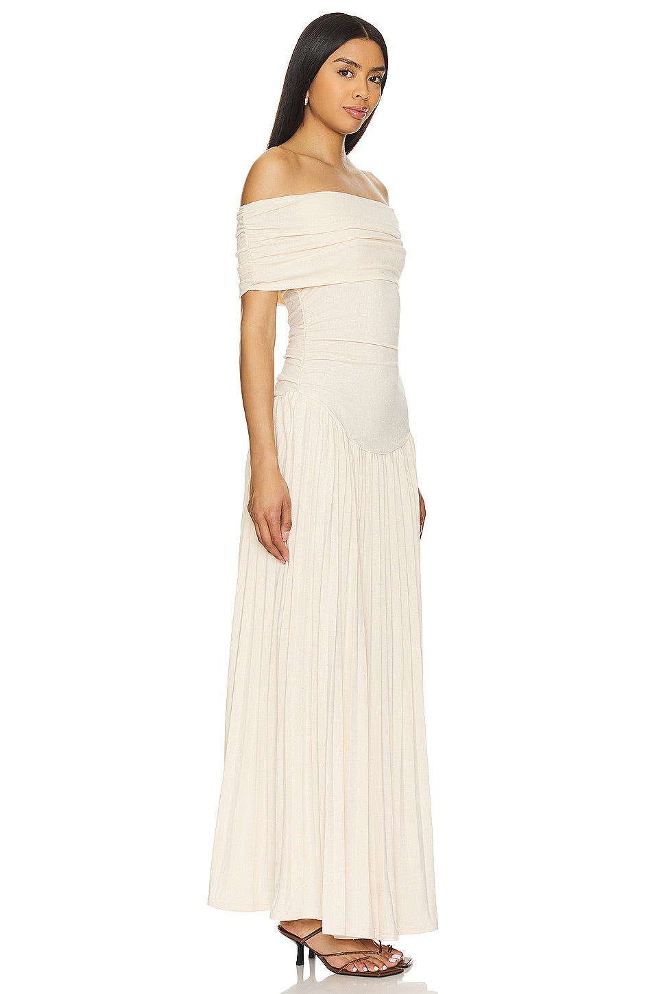 Maud - Elegante Bruiloft Gastenjurk Dames met Off-Shoulder en Geplooide Maxi Rok