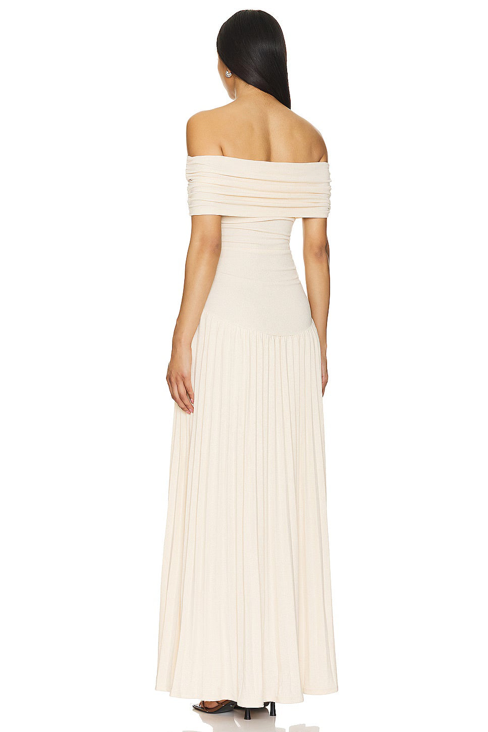 Maud - Elegante Bruiloft Gastenjurk Dames met Off-Shoulder en Geplooide Maxi Rok