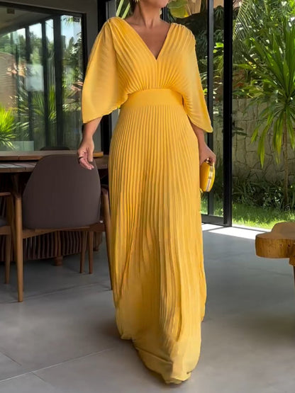 Maud - Elegante Bruiloft Gastenjurk Dames met Plissérok en V-hals