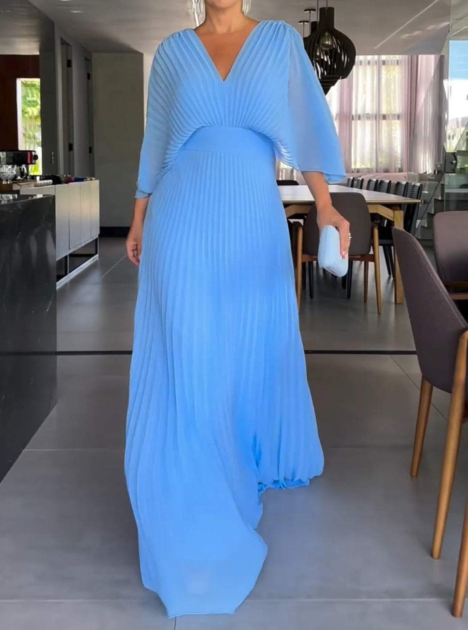 Maud - Elegante Bruiloft Gastenjurk Dames met Plissérok en V-hals