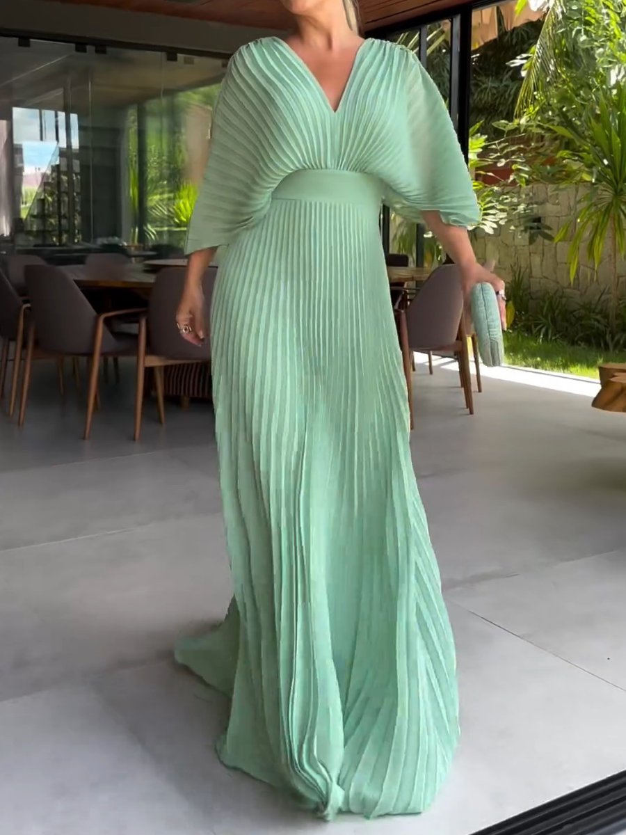Maud - Elegante Bruiloft Gastenjurk Dames met Plissérok en V-hals