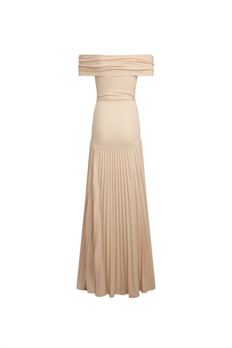 Maud - Elegante Jurk Bruiloft Gast Dames met Off-Shoulder en Geplooide Maxi Rok