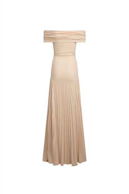 Maud - Elegante Jurk Bruiloft Gast Dames met Off-Shoulder en Geplooide Maxi Rok