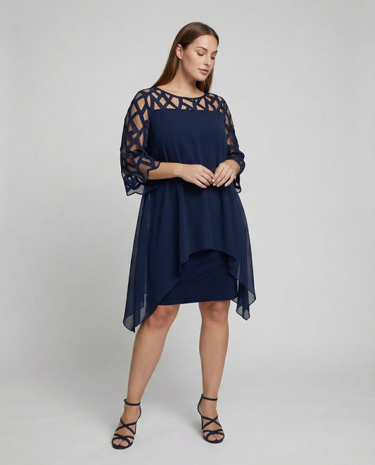 Maud - Elegante Plus Size Jurk Dames met Meshdetails en Asymmetrische Zoom