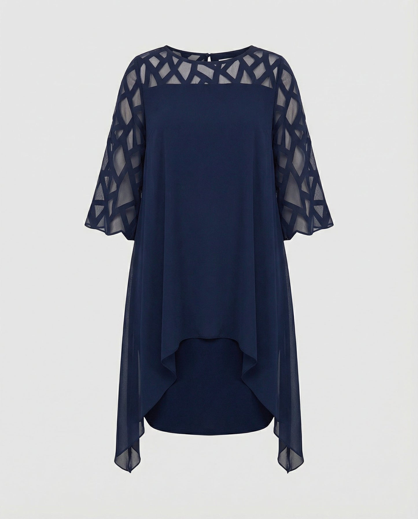 Maud - Elegante Plus Size Jurk Dames met Meshdetails en Asymmetrische Zoom