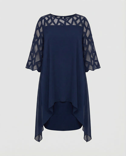 Maud - Elegante Plus Size Jurk Dames met Meshdetails en Asymmetrische Zoom