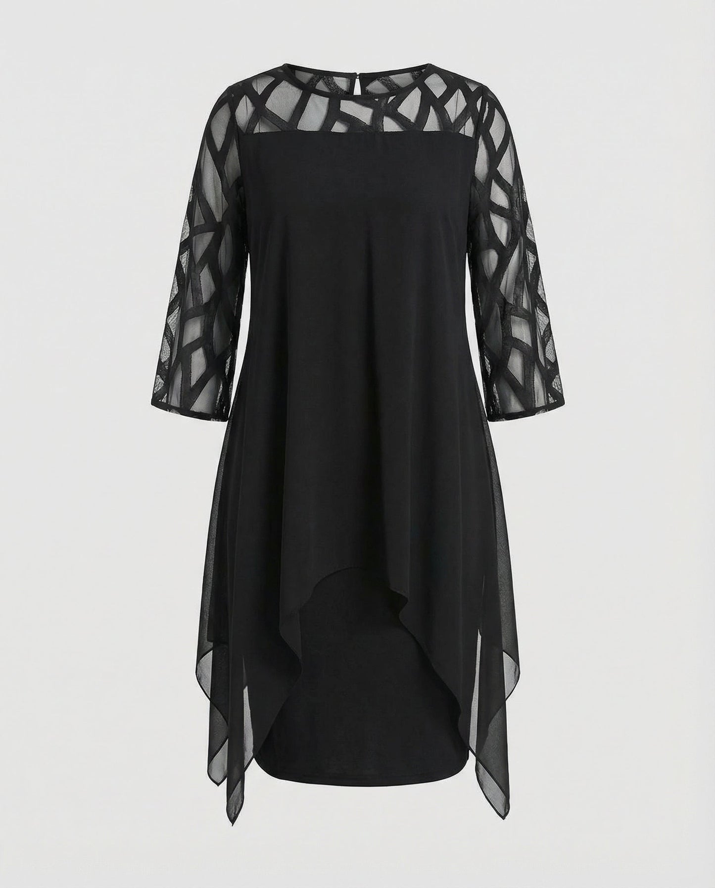 Maud - Elegante Plus Size Jurk Dames met Meshdetails en Asymmetrische Zoom