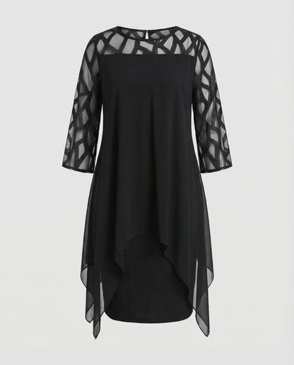 Maud - Elegante Plus Size Jurk Dames met Meshdetails en Asymmetrische Zoom