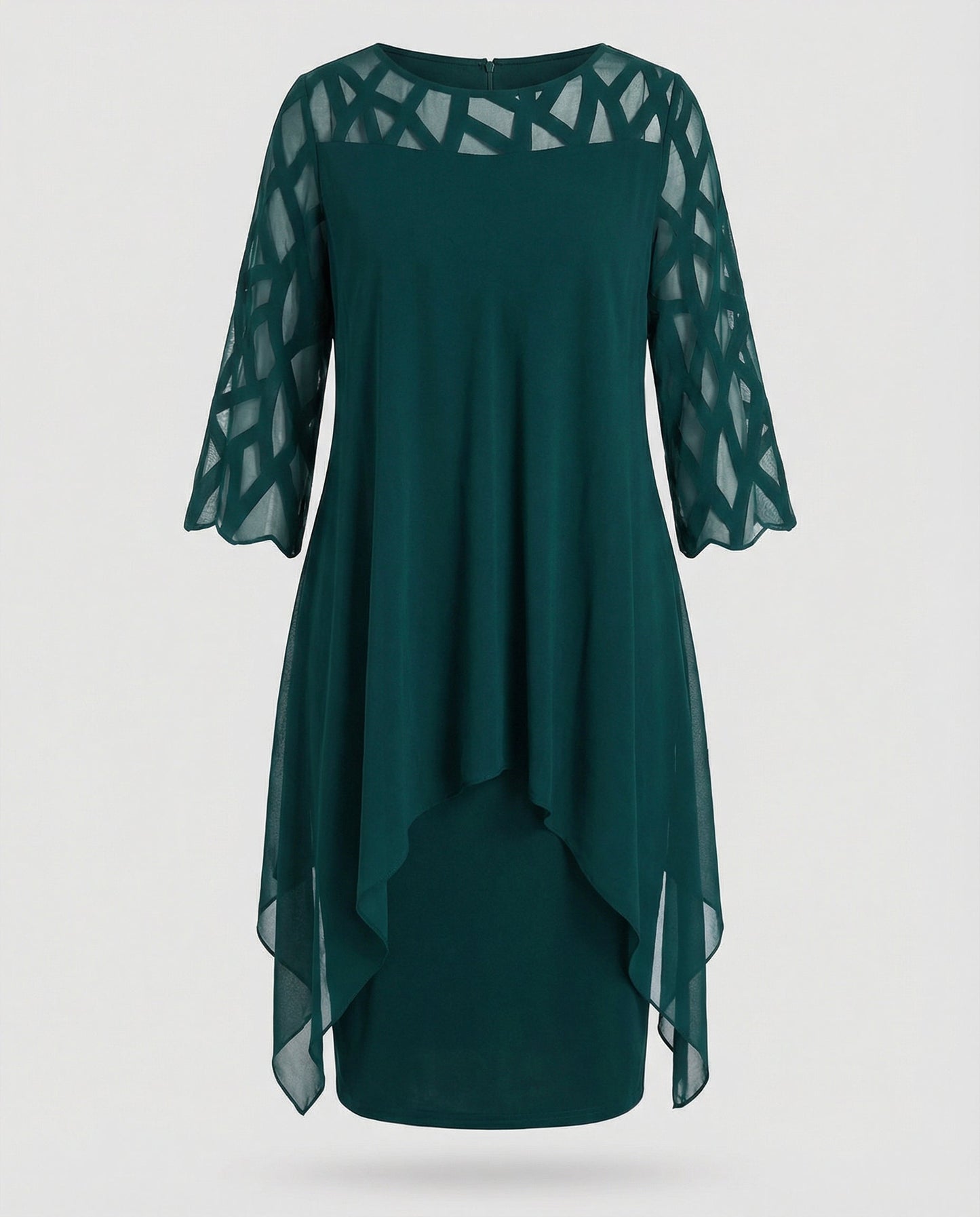 Maud - Elegante Plus Size Jurk Dames met Meshdetails en Asymmetrische Zoom