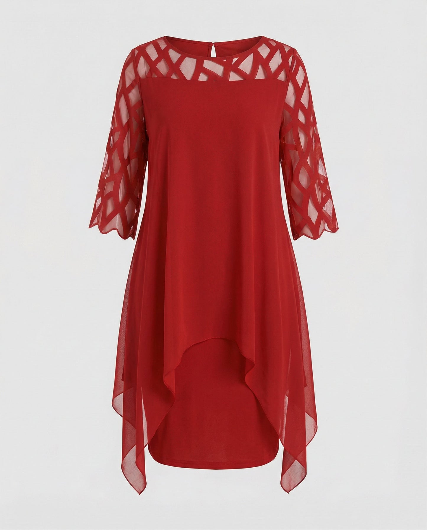 Maud - Elegante Plus Size Jurk Dames met Meshdetails en Asymmetrische Zoom