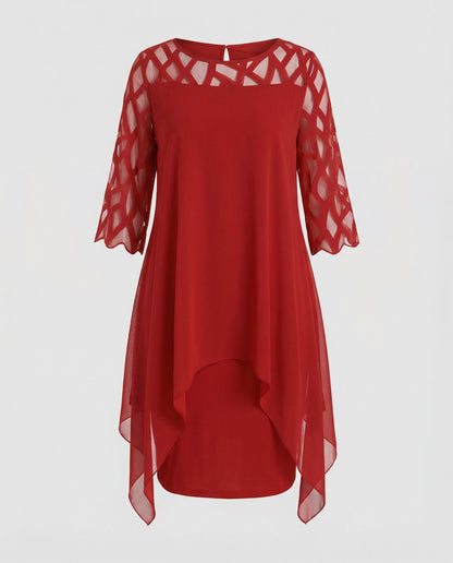 Maud - Elegante Plus Size Jurk Dames met Meshdetails en Asymmetrische Zoom