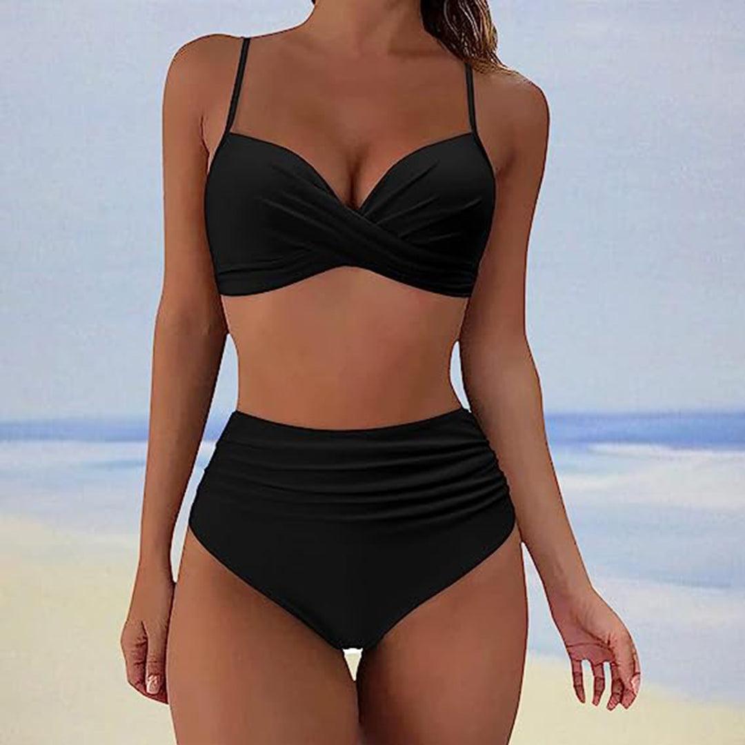 Maud - Romantische Bikini Set Dames met Gekruiste Top en Hoge Taille