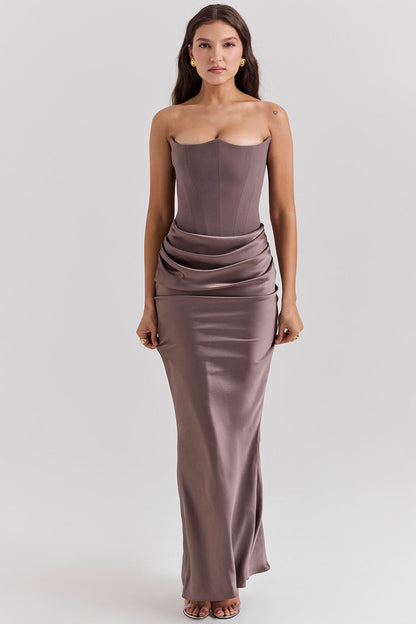 Maud - Sexy Bruiloft Gastenjurk Dames met Strapless Bustier en Gedrapeerde Maxi-rok