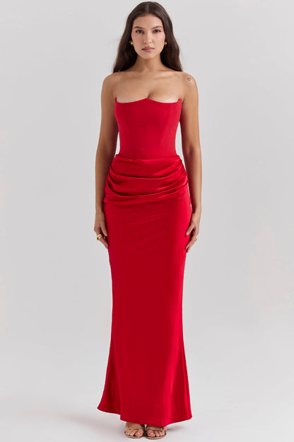 Maud - Sexy Bruiloft Gastenjurk Dames met Strapless Bustier en Gedrapeerde Maxi-rok