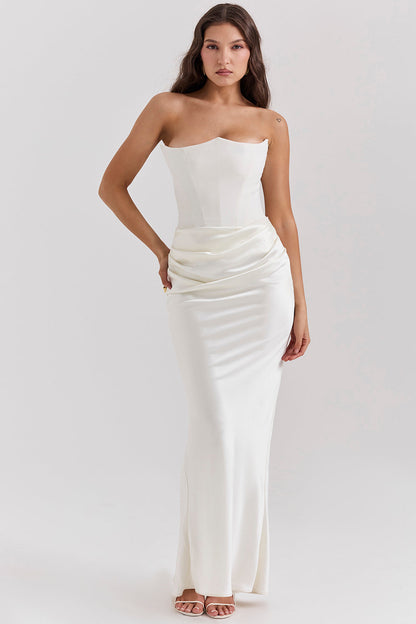 Maud - Sexy Bruiloft Gastenjurk Dames met Strapless Bustier en Gedrapeerde Maxi-rok