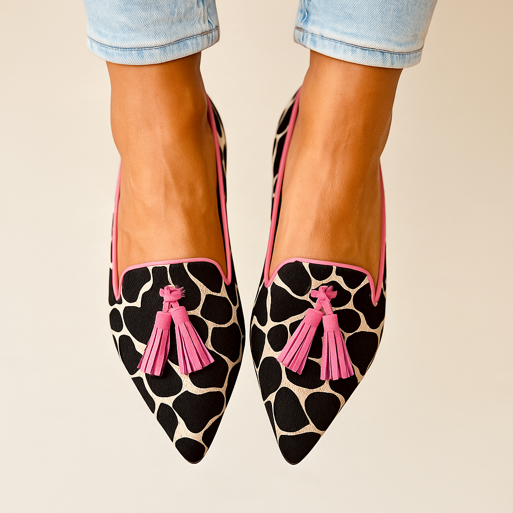 Maud - Trendy Instappers Dames met Dierenprint en Gekleurde Kwastjes