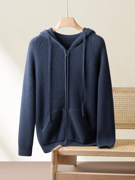 Max - Heren Gebreide Hoodie met Cashmere Stijl Ritssluiting en Capuchon