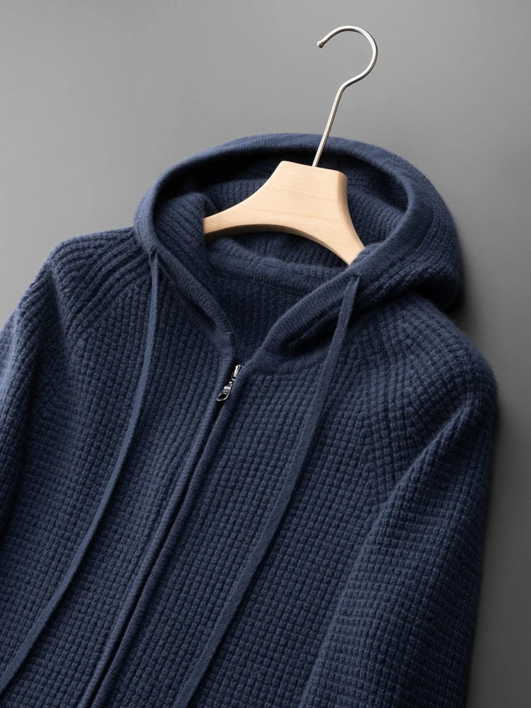 Max - Heren Gebreide Hoodie met Cashmere Stijl Ritssluiting en Capuchon