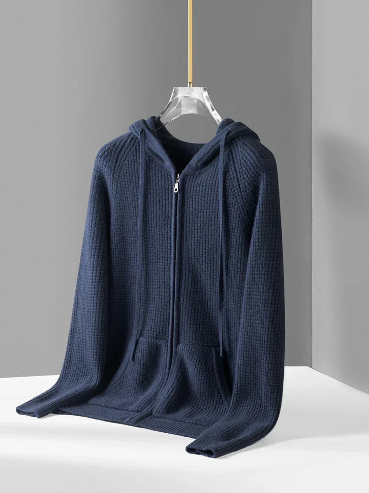 Max - Heren Gebreide Hoodie met Cashmere Stijl Ritssluiting en Capuchon
