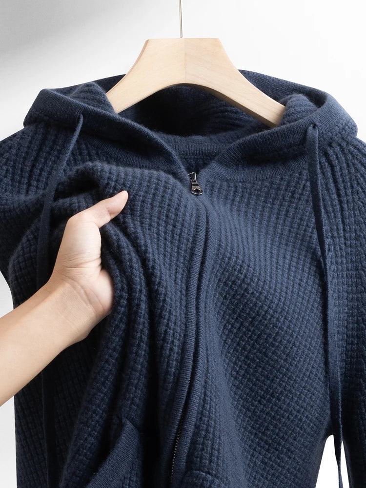Max - Heren Gebreide Hoodie met Cashmere Stijl Ritssluiting en Capuchon
