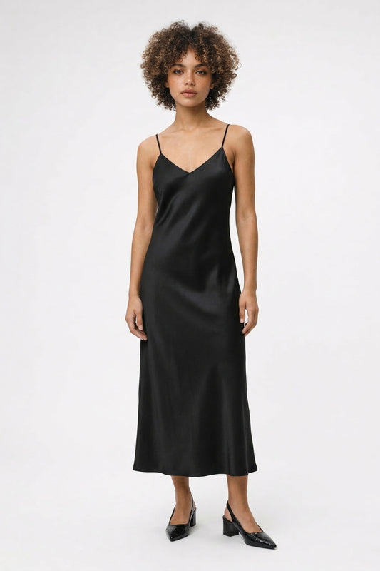 Maxi Jurk Dames - Glanzend Slip Dress V-hals met Kruisbandjes