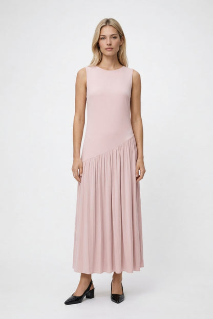 Maxi Jurk Dames - Mouwloos met Asymmetrische Geplooide Rok