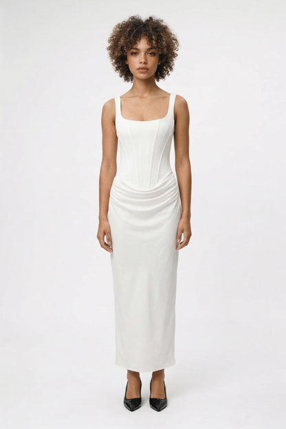 Maxi Jurk Dames - Strakke Pasvorm met Corset en Vierkante Hals | Chique