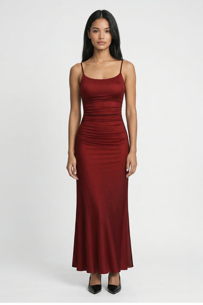 Maxi Jurk Dames - Spaghettibandjes met Gerimpelde Taille | Elegant