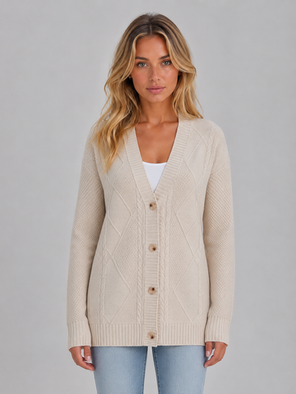 Merel - Dames Vest Kabelgebreid met Knoopsluiting en Diepe V-hals