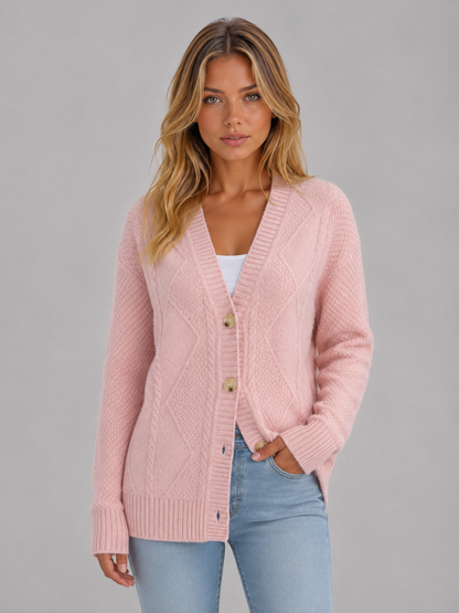 Merel - Dames Vest Kabelgebreid met Knoopsluiting en Diepe V-hals