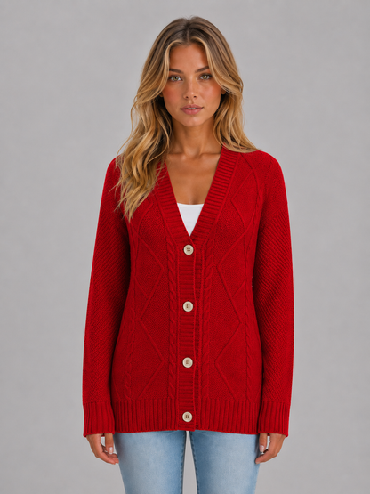 Merel - Dames Vest Kabelgebreid met Knoopsluiting en Diepe V-hals