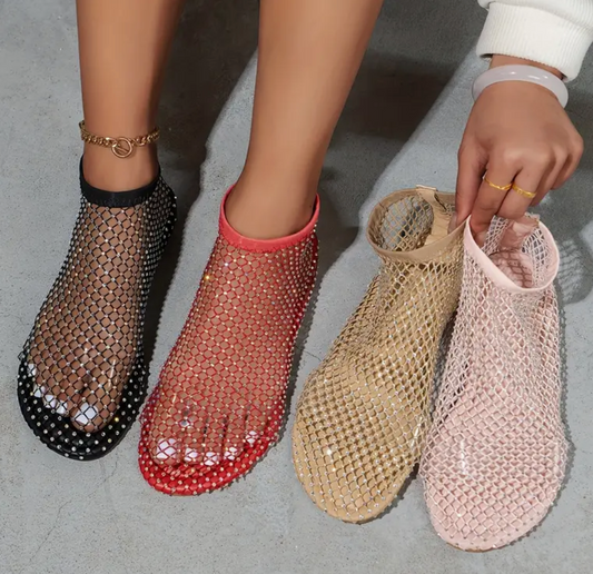 Sandalen Dames - Enkelhoge Mesh Sandaal met Strass | Zomer