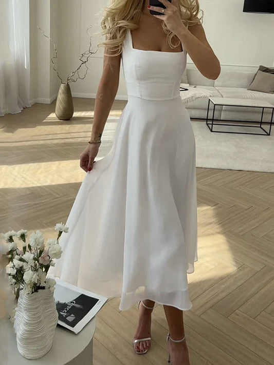 Midi Jurk Dames - Strakke Top met Uitlopende Rok | Elegant Bruiloft