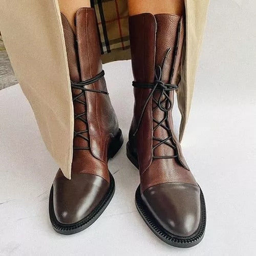 Mila - Dames Enkellaarzen Vintage Stijl met Veters en Stevige Profielzool