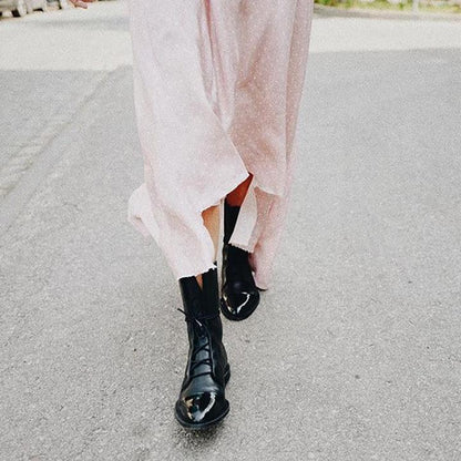 Mila - Dames Enkellaarzen Vintage Stijl met Veters en Stevige Profielzool