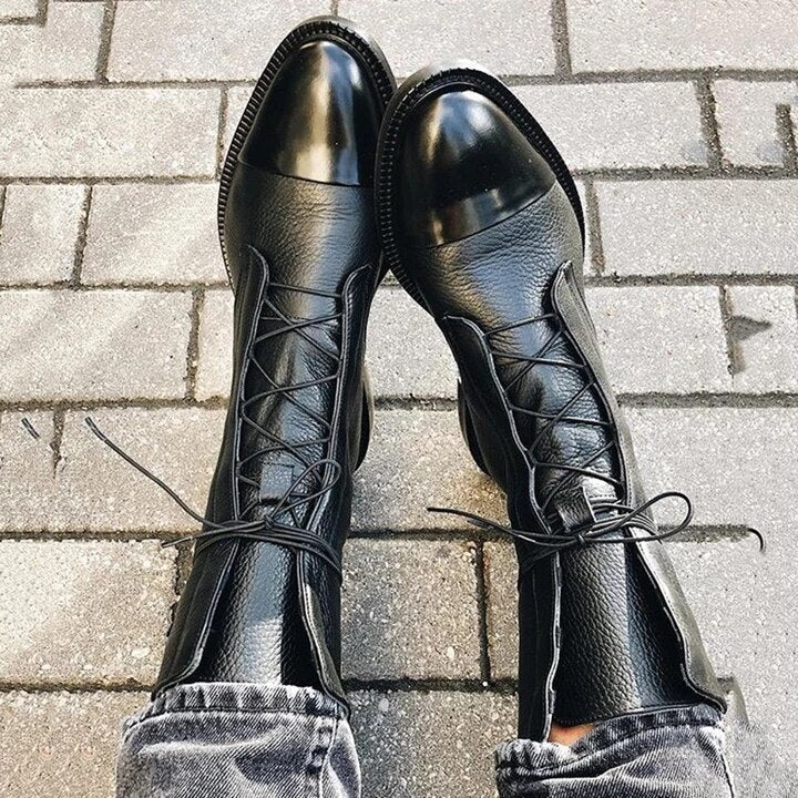 Mila - Dames Enkellaarzen Vintage Stijl met Veters en Stevige Profielzool