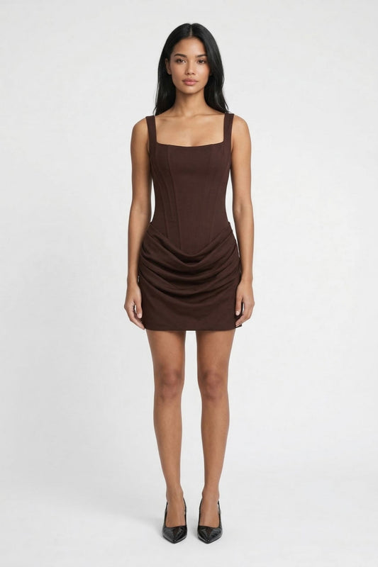 Mini Jurk Dames - Corset Bovenlijf met Gedrapeerde Rok | Elegant
