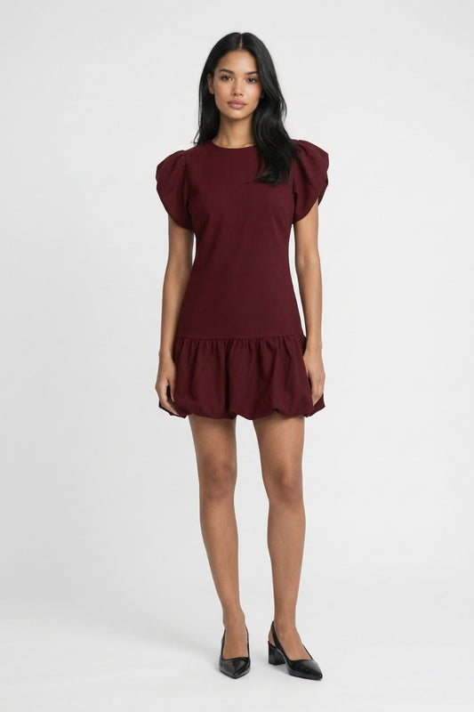 Mini Jurk Dames - Getailleerd Korte Mouwen met Ballonzoom